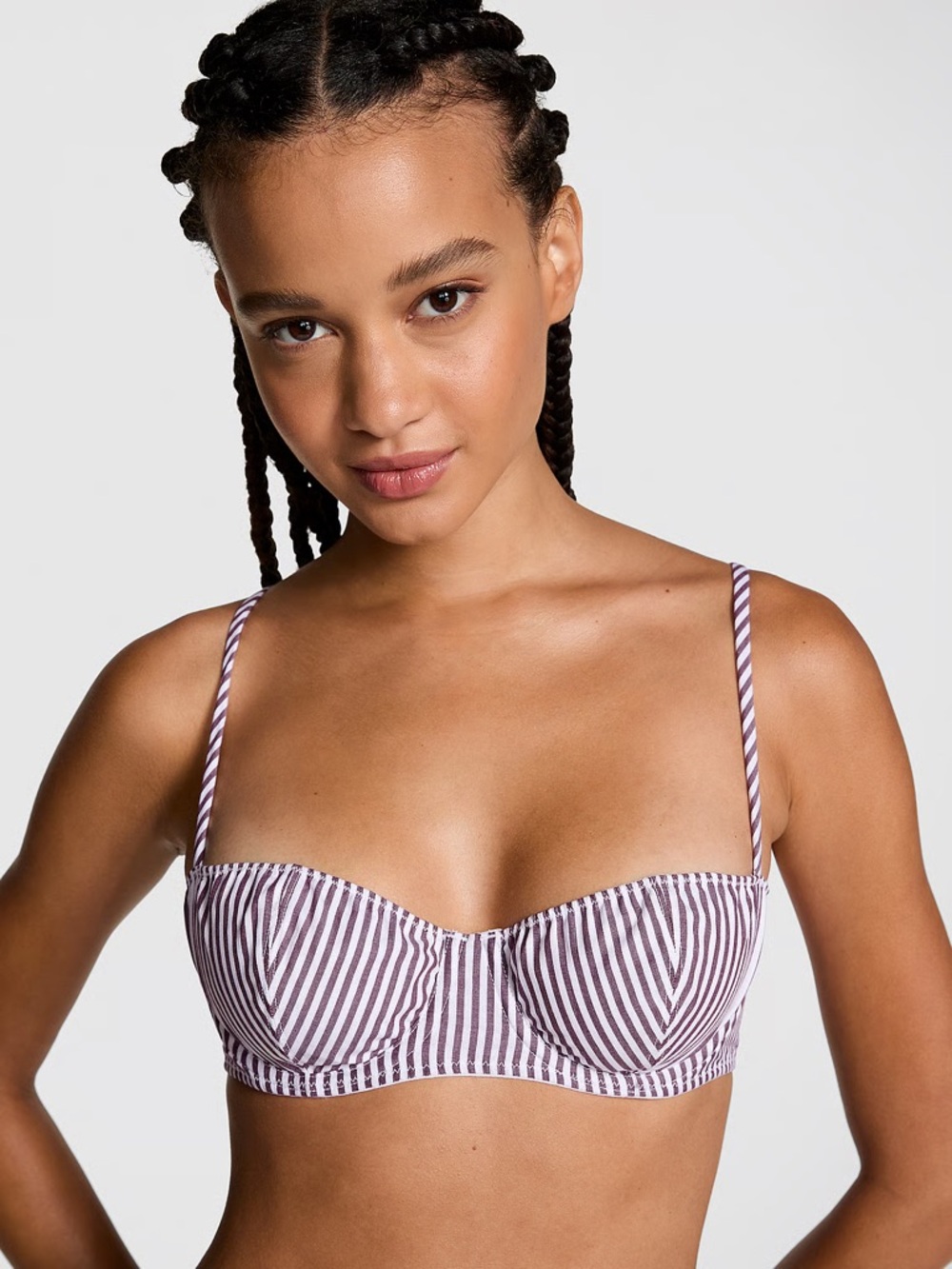 36C PINK Victoria's Secret Striped Balconette Bra in White and Purple